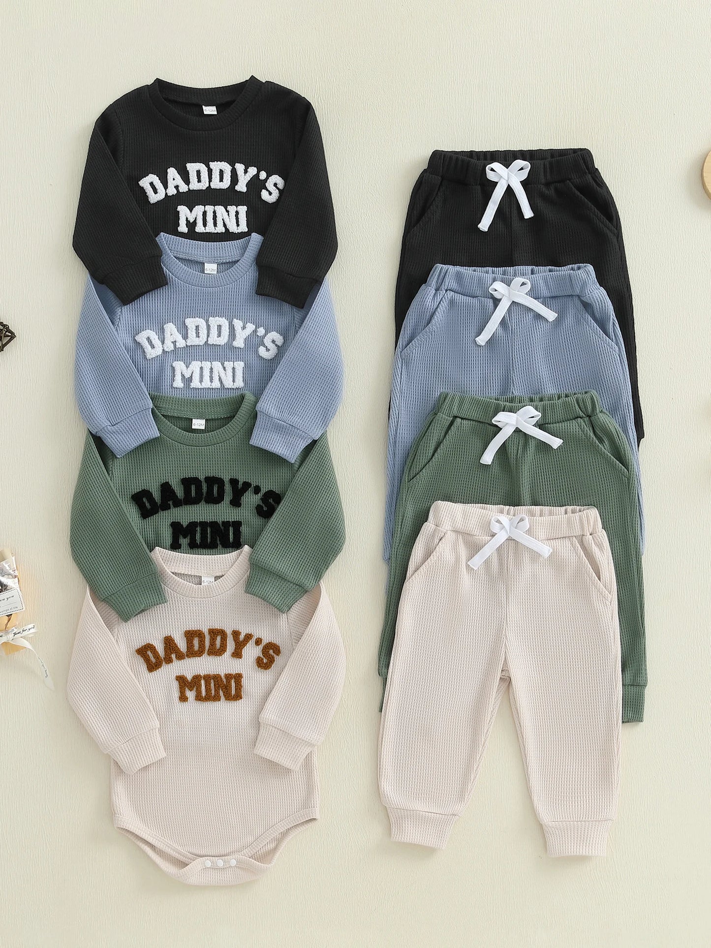 Baby Boy 2Pcs Daddy's Mini Fall Outfit Letter Embroidery Long Sleeve Romper Elastic Waist Jogger Pants 2Pcs Set