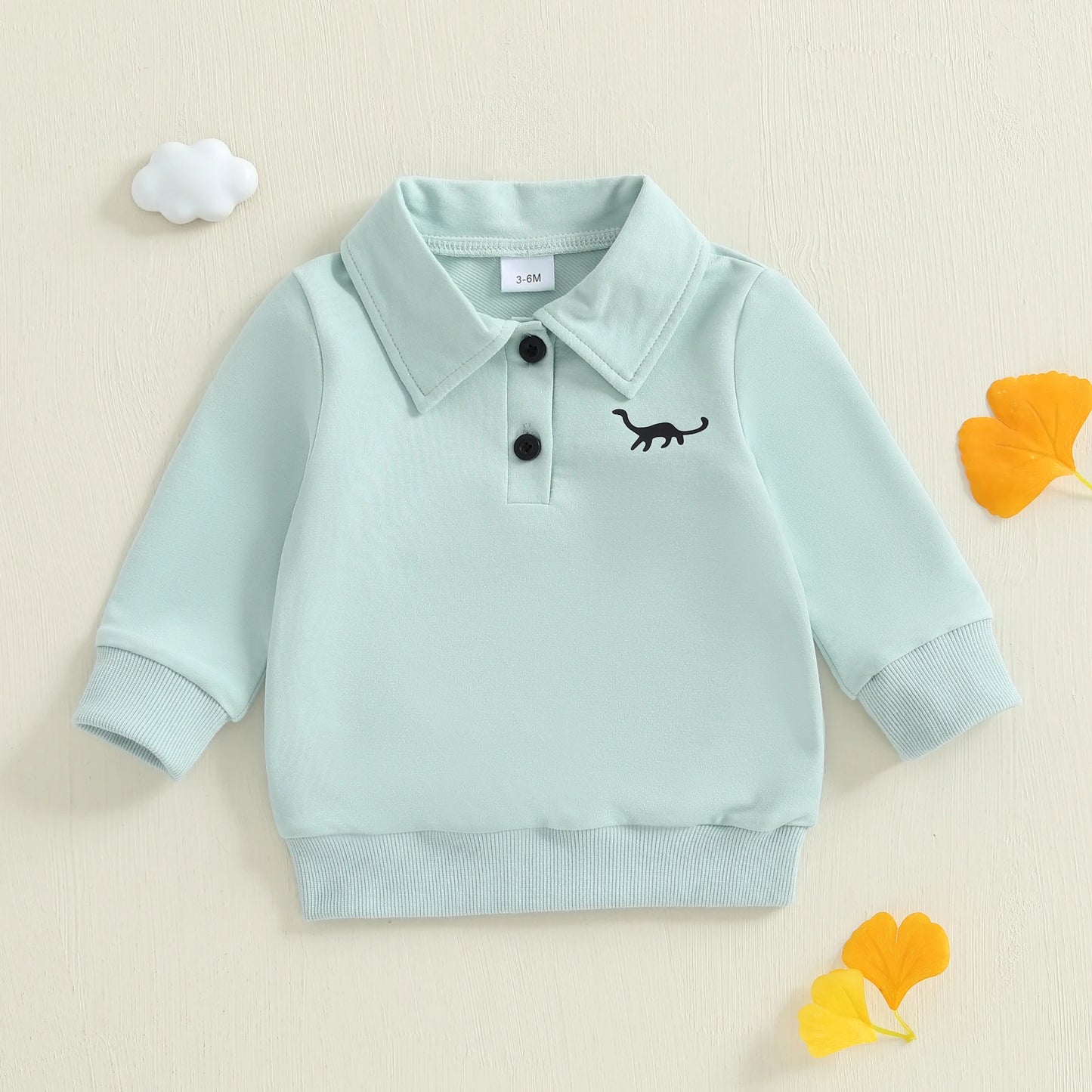Baby Toddler Boys Long Sleeve Lapel Collar Dinosaur Print Pullover Fall Top