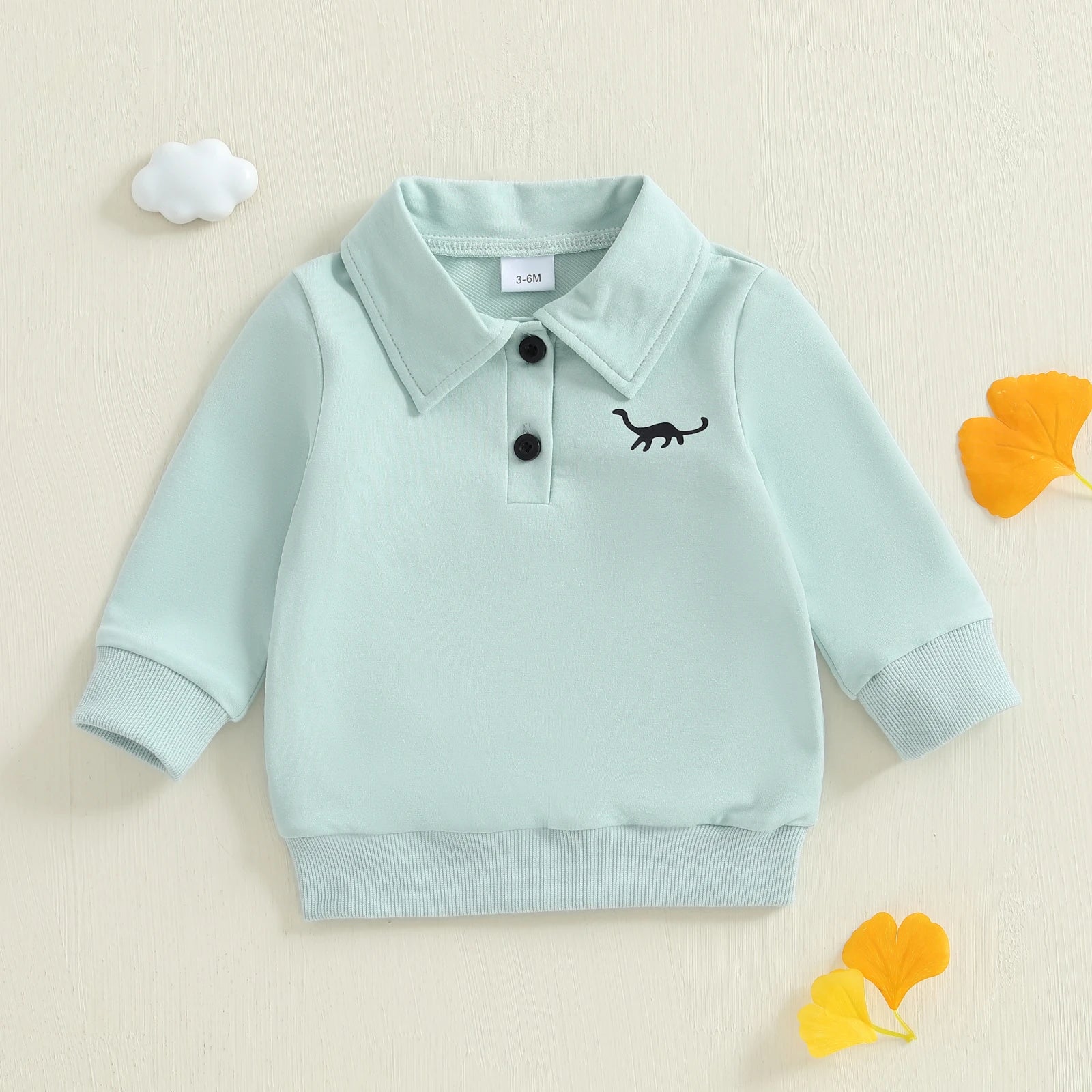 Baby Toddler Boys Long Sleeve Lapel Collar Dinosaur Print Pullover Fall Top