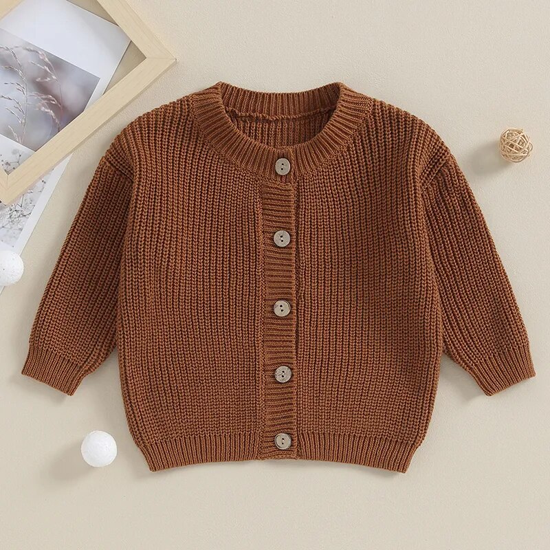 Baby Boys Girls Button Up Sweater Solid Color Loose Long Sleeve Knitwear Cardigan