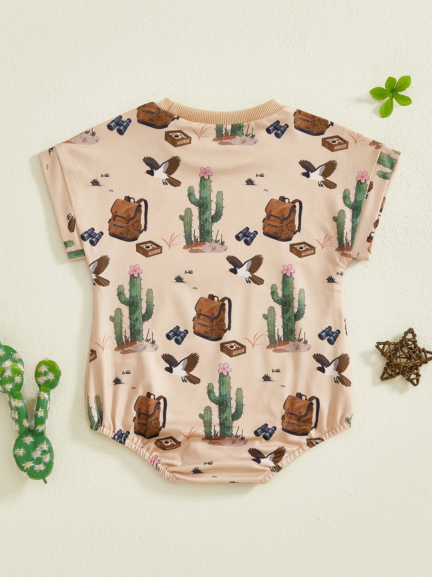 Baby Boy Summer Jumpsuit Cactus Print Short Sleeve Round Neck Romper Cute Bodysuit