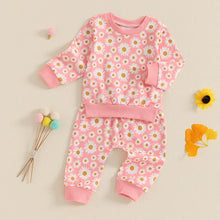 Load image into Gallery viewer, Baby Toddler Girls 2Pcs Fall Outfit Daisy Flower Print Long Sleeve Crewneck Top and Elastic Pants Jogger Set
