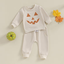 Load image into Gallery viewer, Baby Toddler Boys Girls 2Pcs Halloween Outfit Pumpkin Face Long Sleeve Crew Neck Top Elastic Pants Set
