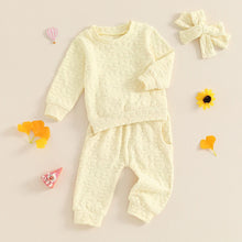 Load image into Gallery viewer, Baby Toddler Girls 3Pcs Fall Outfit Daisy Flower Embroidery Long Sleeve Top with Elastic Waist Pants Headband Set
