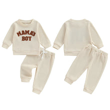 Load image into Gallery viewer, Baby Toddler Boys 2Pcs Mama&#39;s Boy Waffle Outfit Letter Embroidery Long Sleeve Top Elastic Waist Pants Set
