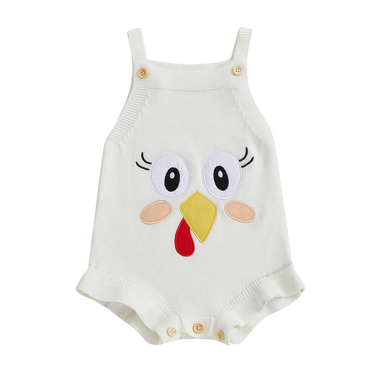 Baby Girl Thanksgiving Knit Romper Cute Turkey Print Square Neck Sleeveless Infant Jumpsuit Overalls