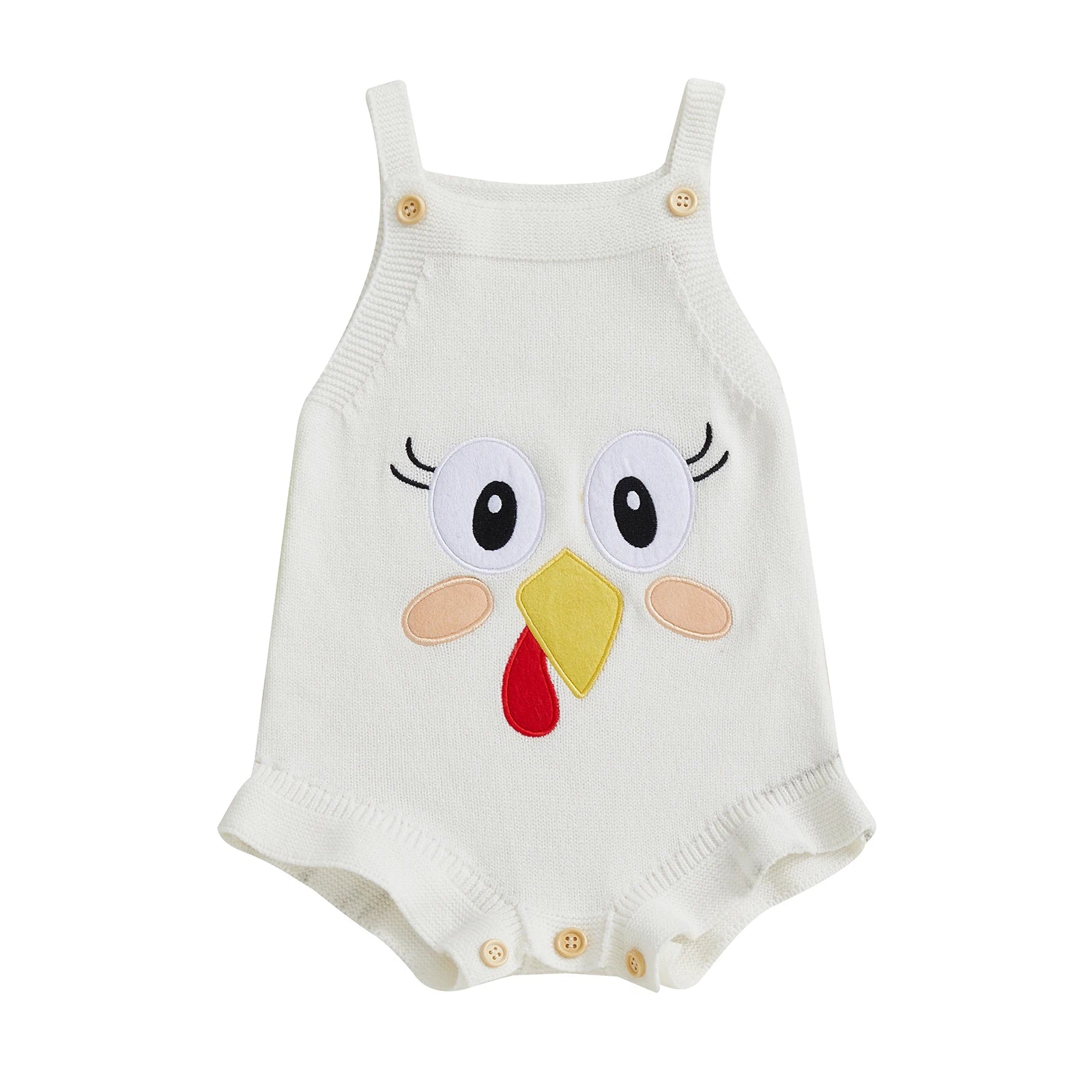 Baby Girl Thanksgiving Knit Romper Cute Turkey Print Square Neck Sleeveless Infant Jumpsuit Overalls