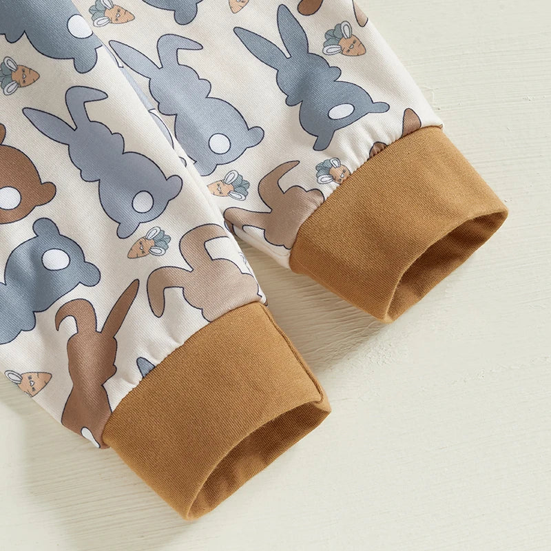 Baby Girl Boy 3Pcs My First 1st Easter Outfit Bunny Print Short Sleeve Romper Bodysuit Long Pants Hat with Rabbit Ears Spring Set