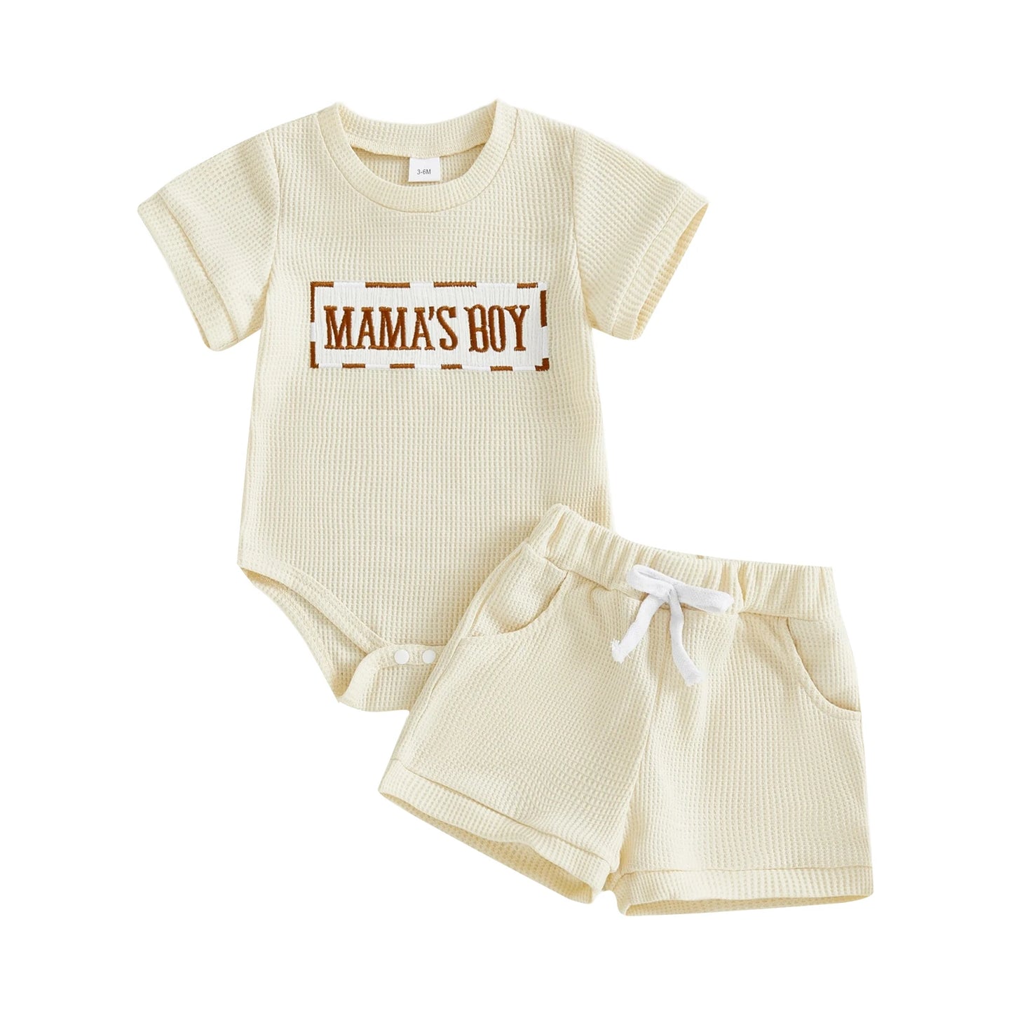 Baby Boy Girl 2Pcs Summer Clothes Mama's Boy / Auntie's Little Bestie Letter Embroidery Short Sleeve Romper Shorts 2 Pcs Outfit Set