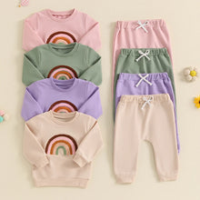 Load image into Gallery viewer, Baby Toddler Girls 2Pcs Outfit Embroidery Rainbow Long Sleeve Crew Neck Top with Elastic Waist Pants Set
