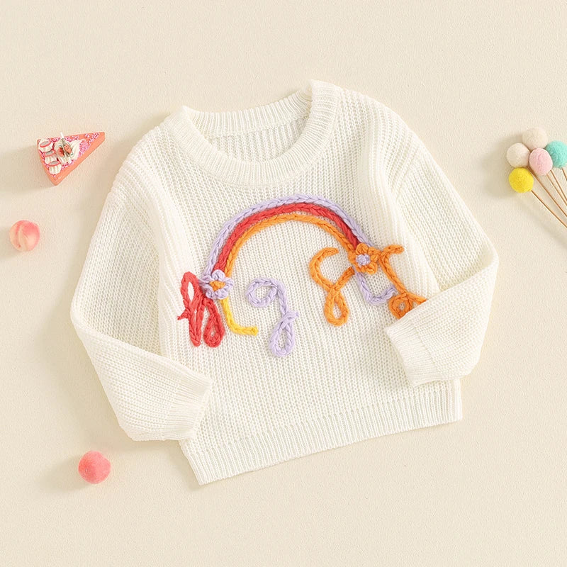 Toddler Kids Girls Big Sis Sweater Casual Rainbow Letter Embroidery Warm Knitted Long Sleeve Pullover Knitwear Top