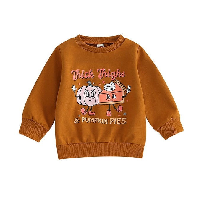 Baby Toddler Boy Girl Halloween Thanksgiving Long Sleeve Crew Neck Top Letters Pumpkin Pie Print
