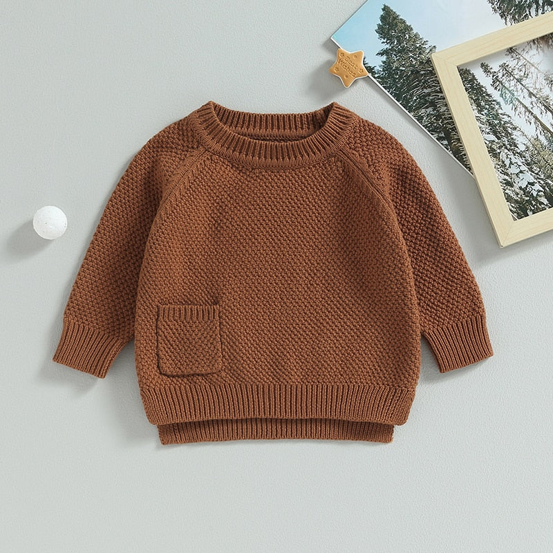 Baby Boy Girl Knitted Sweater Warm Long Sleeve Pullover with Pocket Autumn Knitwear