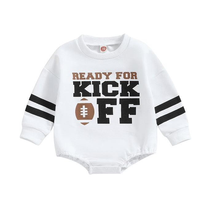 Toddler Baby Boy Girl Bodysuit Football Season Ready for Kickoff Print Long Sleeve Romper
