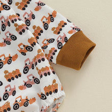 Load image into Gallery viewer, Baby Boy Romper Long Sleeve Crew Neck Tractor Pumpkin Print Fall Bodysuit
