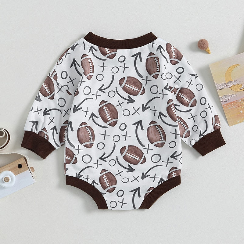 Baby Boy Girl Fall Bodysuit Long Sleeve Round Neck Football Print Jumpsuit Romper