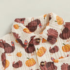 Baby Toddler Boys 2Pcs Thanksgiving Day Short Sleeve Lapel Button Up Turkey Pumpkin Print Top and Shorts Sets