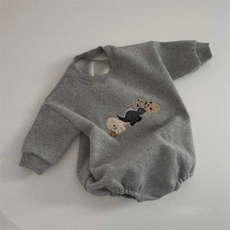 Dinosaur Embroidery Sweater Bodysuit Romper