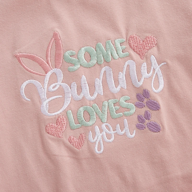 Baby Girls Boys Easter Jumpsuit Some Bunny Loves You / My 1st Easter / Happy Easter / Rabbits Embroidered Short Sleeve Bodysuit Romper