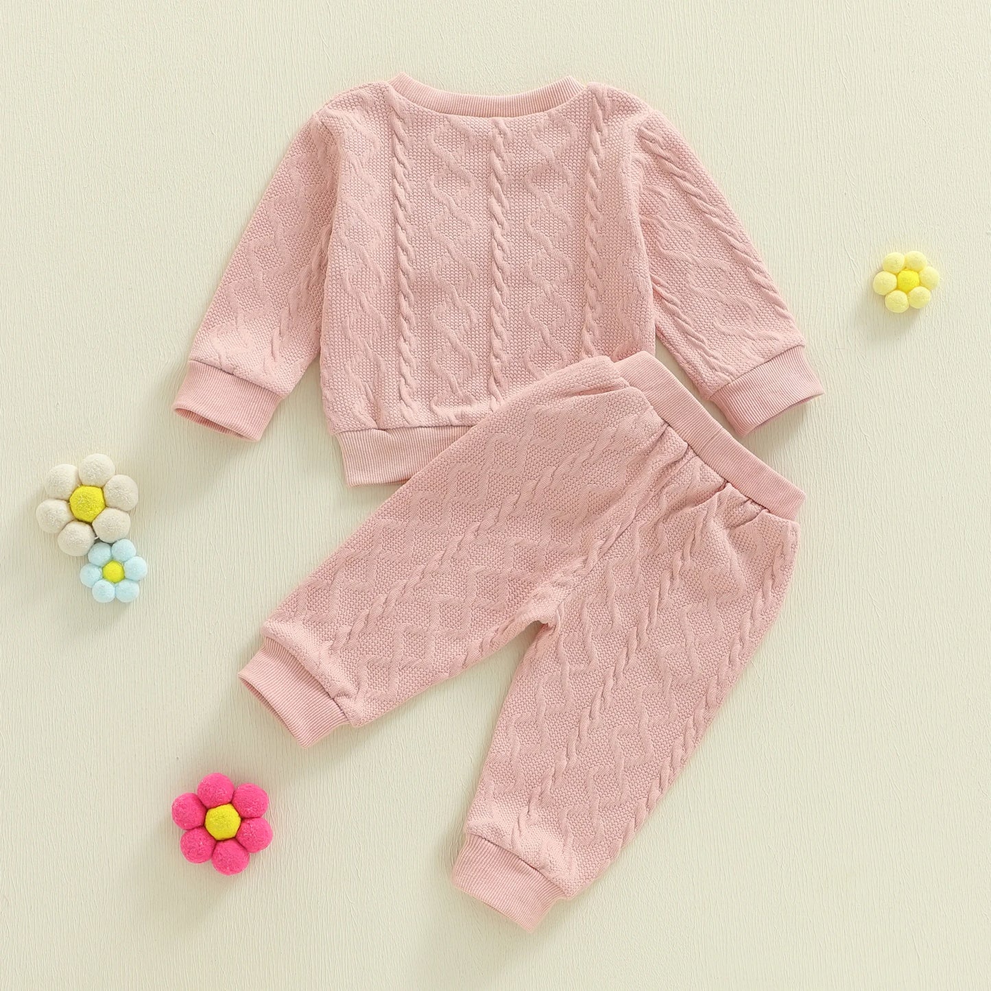 Baby Toddler Girls 2 Piece Outfits Creative Flower Embroidery Long Sleeve Crew Neck Top and Elastic Waist Pants Jogger Set