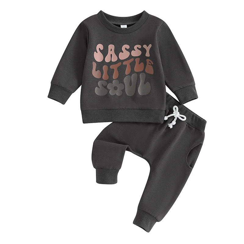 Toddler Baby Girl Boy 2Pcs Outfits Sassy Little Soul Long Sleeve Top Jogger Pants Clothes Set