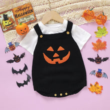 Load image into Gallery viewer, Baby Boys Girls Knit Romper Sleeveless Pumpkin Face Jack O Lantern Bodysuit Overalls Halloween
