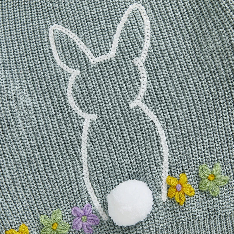 Baby Toddler Girls Sweater Easter Clothes Bunny Rabbit Flower Embroidery Crew Neck Long Sleeve Spring Pullover Top