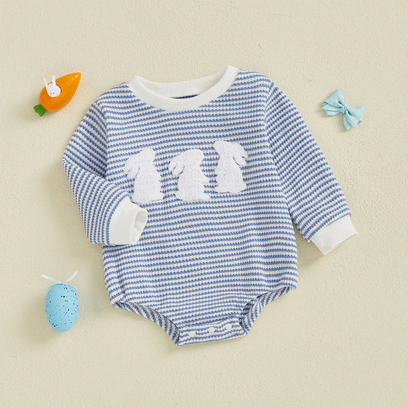 Baby Girls Boys Bubble Romper Easter Clothes Bunny / Carrot Embroidery Long Sleeve Spring Jumpsuit Bodysuit