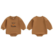 Load image into Gallery viewer, Baby Girls Boys Hello Pumpkin Halloween Thanksgiving Romper Long Sleeve Crewneck Letter Pumpkin Embroidery Casual Playsuit
