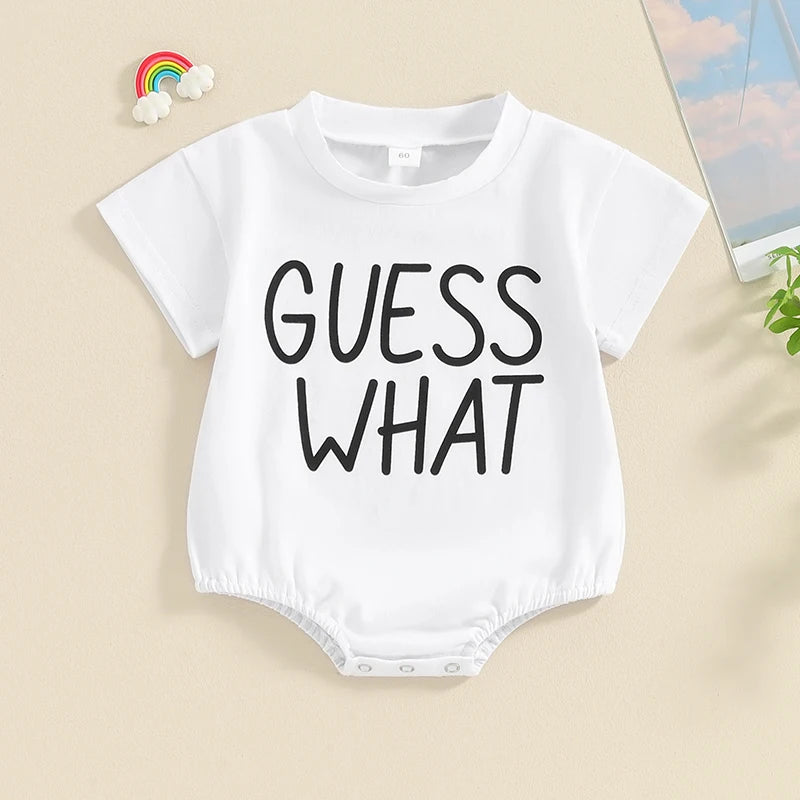 Baby Girls Boys Romper Round Neck Short Sleeve Letter Print Guess What Chicken Butt Print Jumpsuit Outfit