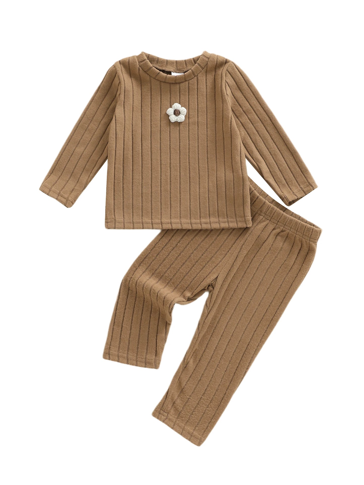 Baby Toddler Girls 2Pcs Clothing Set Long Sleeve Flower Top with Solid Color Pants Outfit