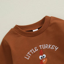 Load image into Gallery viewer, Baby Girls Boys Little Turkey Bubble Romper Thanksgiving Letter Turkey Embroidery Long Sleeve Fall Bodysuit
