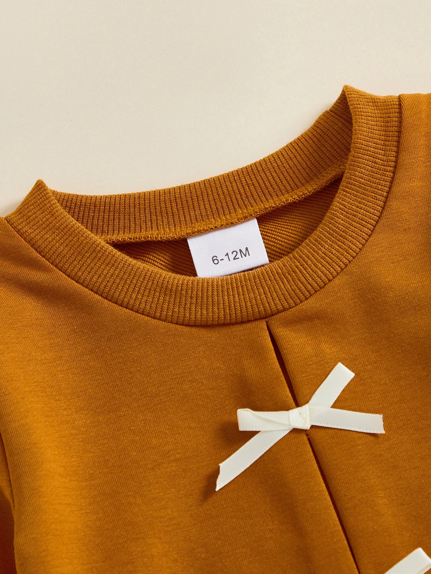 Baby Toddler Girl 2Pcs Fall Outfit Bow Decor Long Sleeve Round Neck Pullover Top + Elastic Waist Flare Pants 2Pcs Set