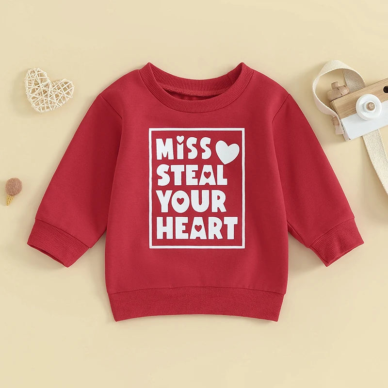 Baby Toddler Girls Valentine's Day Letter Miss Melt / Steal Your HeartPrint Long Sleeve Pullover Top