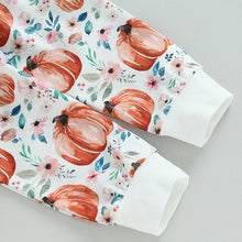 Load image into Gallery viewer, Baby Toddler Girl 3Pcs Halloween Outfit Pumpkin Flower Print Long Sleeve Top Pants
