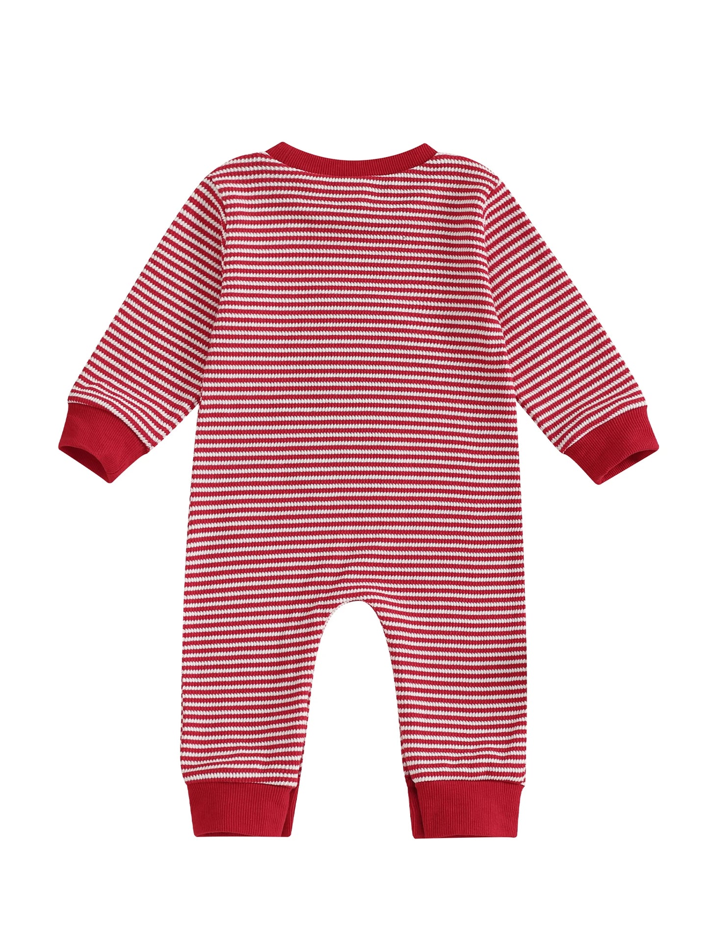 Baby Boys Christmas Romper Stripe Print Gingerbread Man Embroidery Long Sleeve Round Neck Jumpsuit