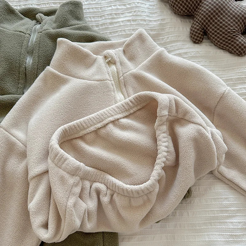 Toddler Kid Boy Girl 2Pcs Clothes Set Fleece Pullover Top Pant Suit Casual Warm Thick Winter Two Piece Jogger Set