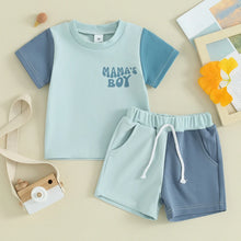 Load image into Gallery viewer, Toddler Baby Boys Girls 2Pcs Mama&#39;s Boy / Daddy&#39;s Girl Summer Outfits Short Sleeve Contrast Color Top and Pocket Shorts Clothes Set
