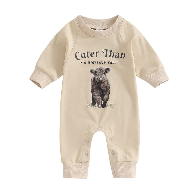 Baby Boy Girl Rompers Western Bull Head Letter Print Long Sleeve Jumpsuit Fall Clothes