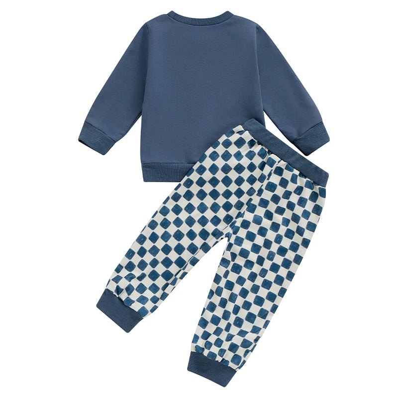 Toddler Kids Boys Girls 2Pcs Big Brother / Sister Letter Print Long Sleeve Top with Elastic Waist Checkered Print Pants Set Outfit