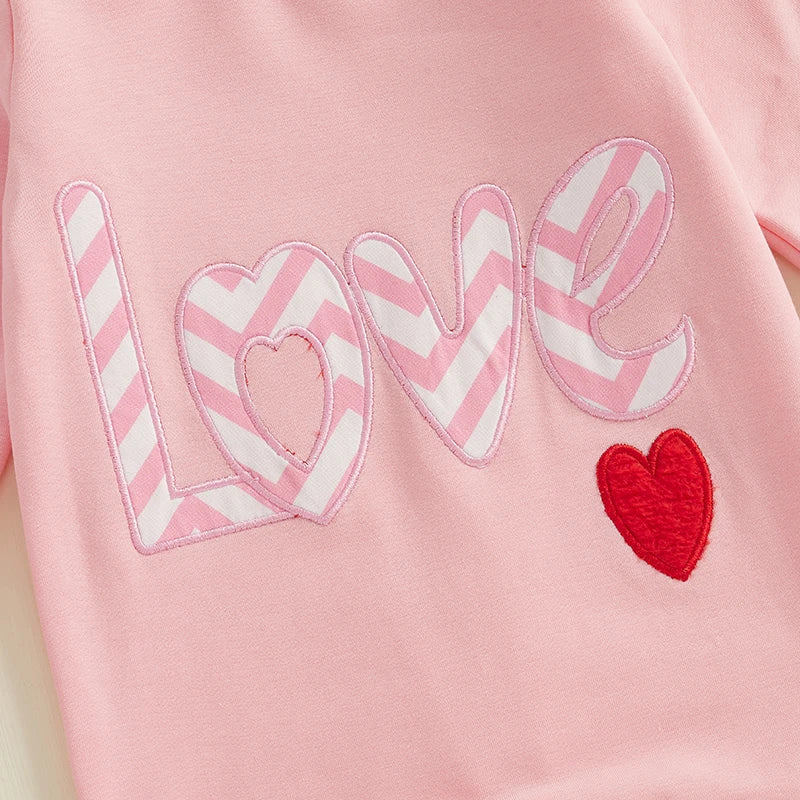 Baby Girls Love Valentine's Day Romper Letter Heart Embroidery Long Sleeve Crewneck Valentines Jumpsuit