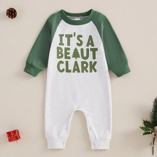 Baby Boys Girls It's A Beaut Clark Raglan Jumpsuit Letter Tree Print Long Sleeve Romper Christmas