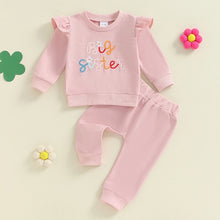 Load image into Gallery viewer, Toddler Kids Girls 2Pcs Big Sister Fall Outfit Letter Embroidery Long Sleeve Top with Elastic Waist Solid Pants Set
