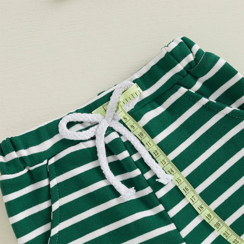 Baby Toddler Boys 2Pcs St. Patrick's Day Outfit Clover Embroidered Striped Long Sleeve Crewneck Top Joggers Pants Set