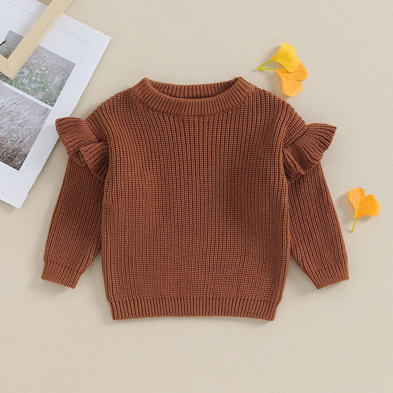 Baby Toddler Girls Sweater Solid Color Ruffle Long Sleeve Knit Spring Autumn Clothes Knitwear Pullover Top