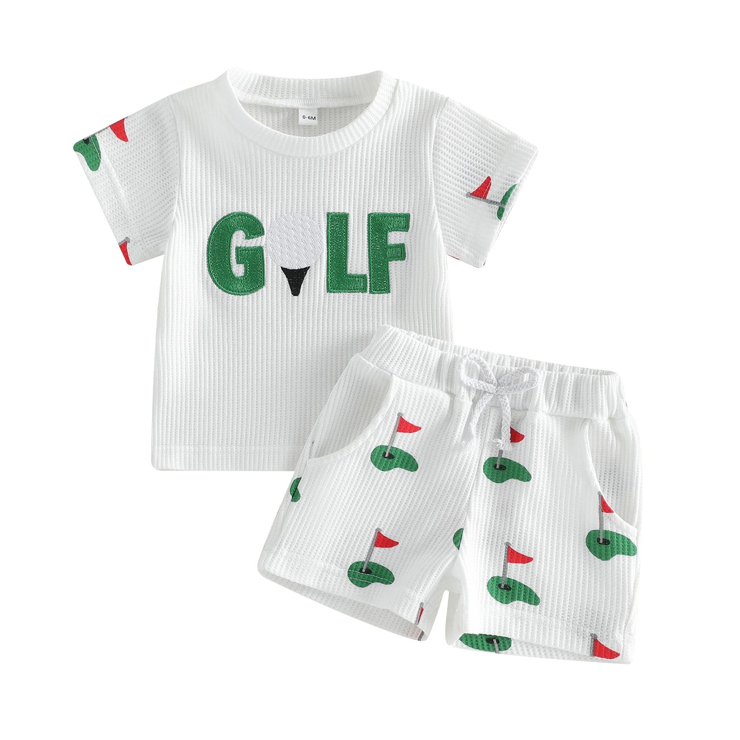 Baby Toddler Boys 2Pcs Golf Set Short Sleeve Letters Print T-shirt with Golf Court Print Shorts Summer Outfit