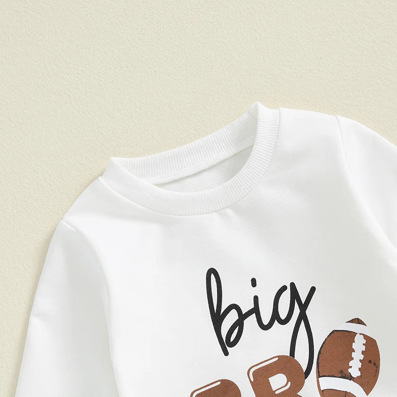 Baby Toddler Kids Boys 2Pcs Big Bro Outfit Long Sleeve Letters Football Print Top with Elastic Waist Pants Fall Game Day Jogger Set