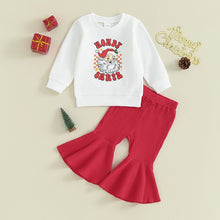 Load image into Gallery viewer, Baby Toddler Girls 2Pcs Christmas Outfits Santa Baby/Candy Cane Gang/Team Lou Who/Howdy Santa Letters Print Long Sleeve Crewneck Top Solid Color Flared Pants Set
