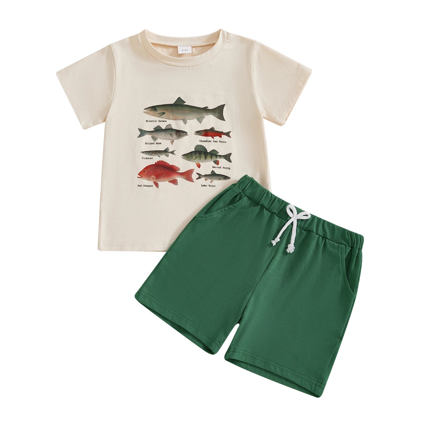 Baby Toddler Boy 2Pcs Outfit Fish Chicken Short Sleeve T-Shirt Top and Solid Shorts 2 Piece Set