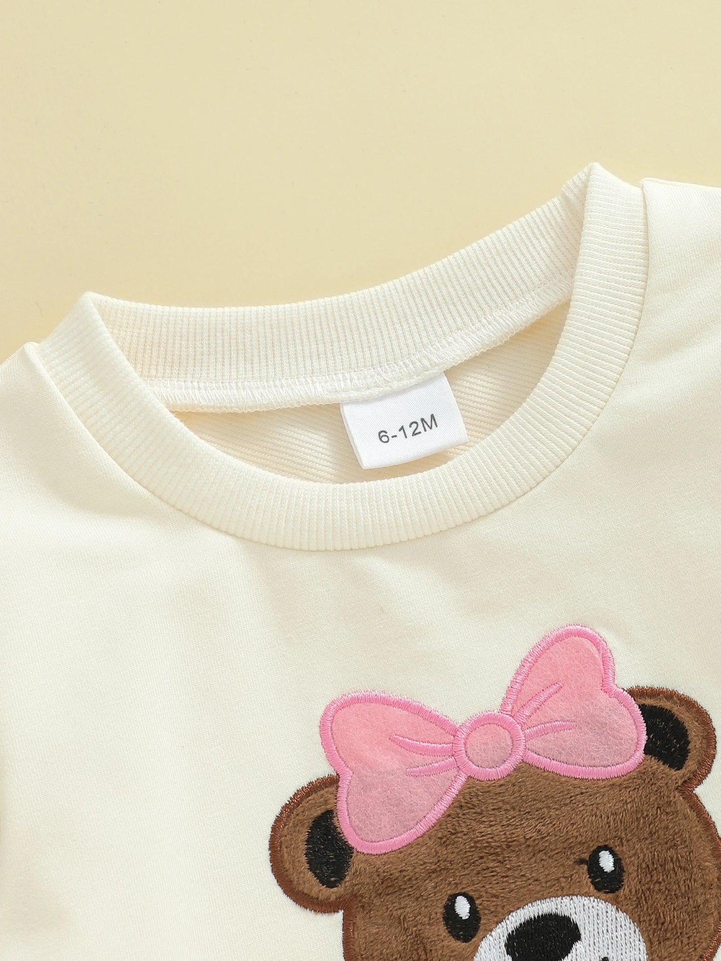 Baby Toddler Girls 2Pcs Pants Sets Long Sleeve O Neck Bear Embroidery Top Bee Print Flared Pants